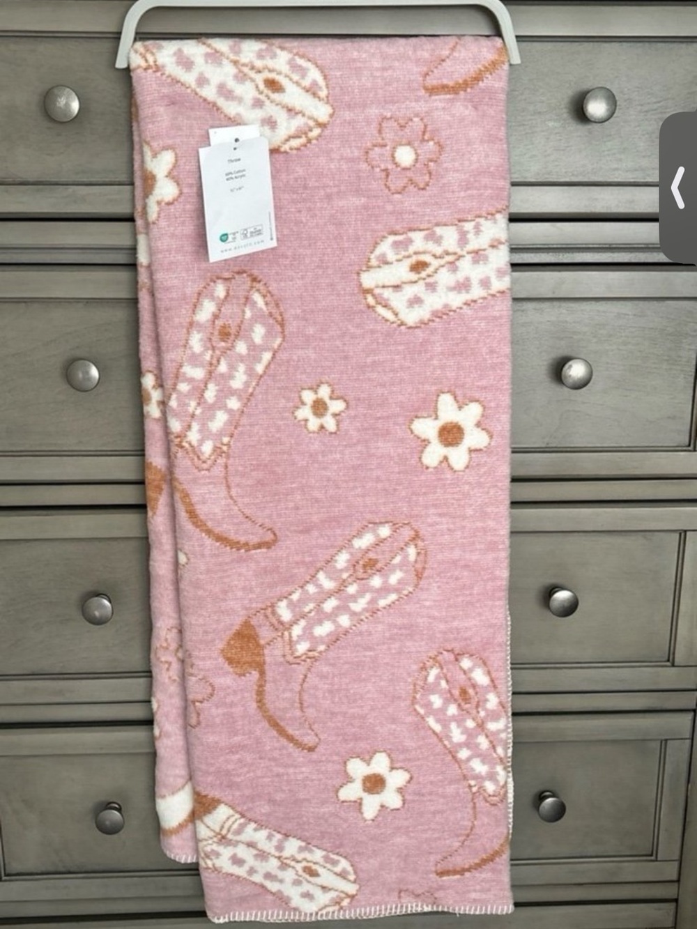 Pink Cowgirl Boot Floral Throw Blanket